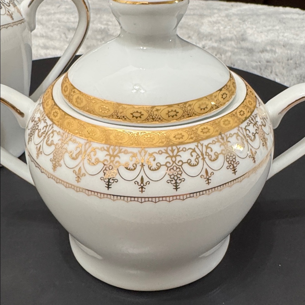 Royal Vienna RVG1 China Sugar Bowl W/Lid Creamer Gold Band Scroll‎ Trim Set of 2 - Picture 14 of 16
